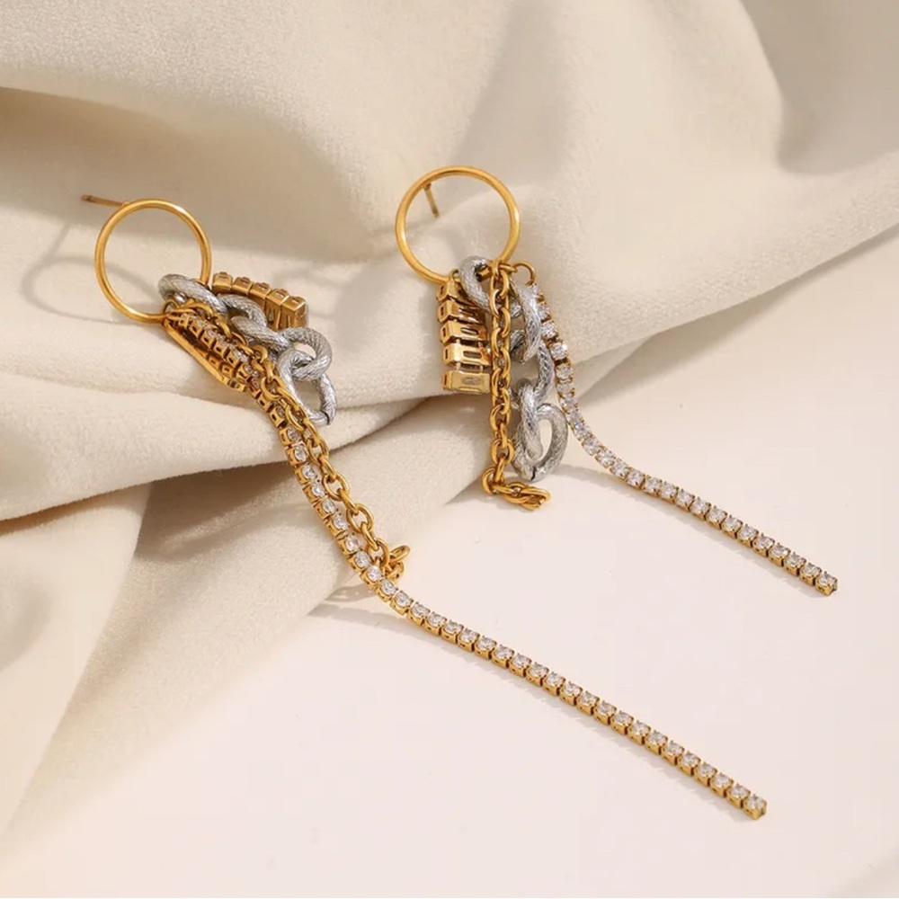 Elegant Gold and Silver Chain Earrings
